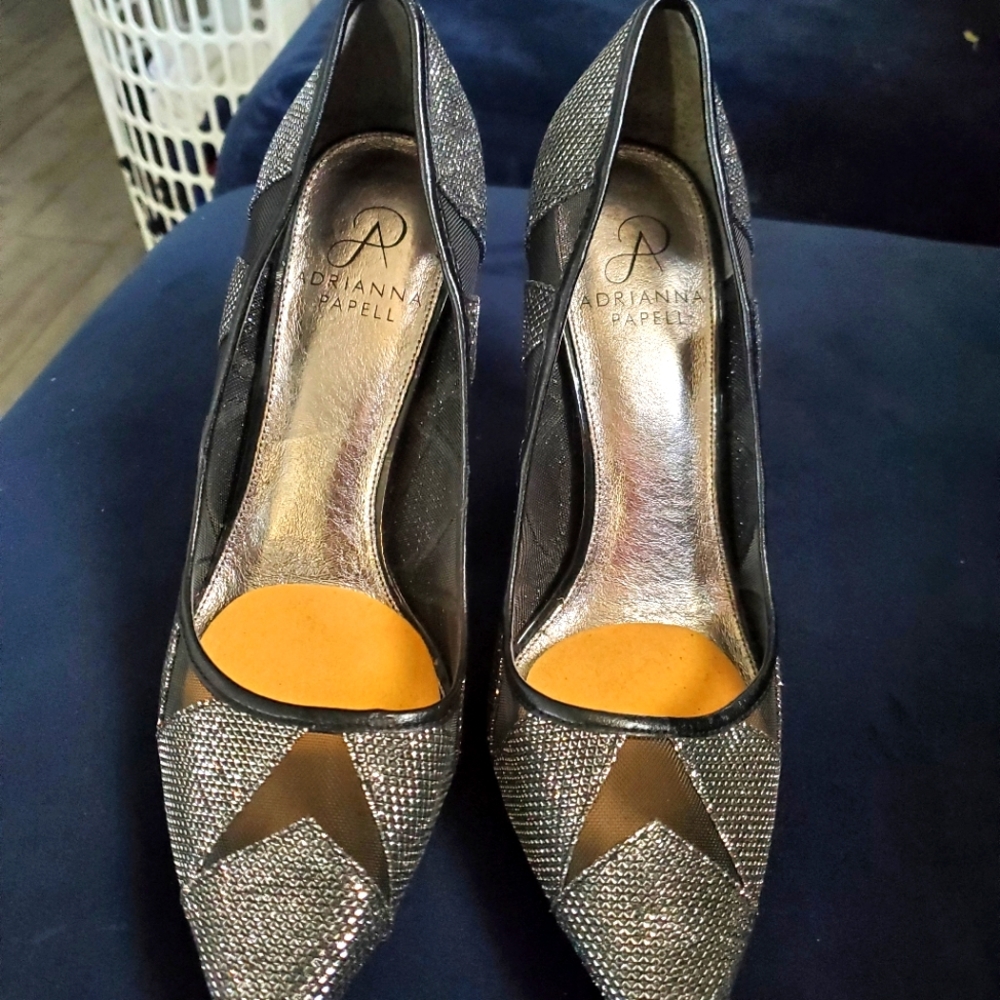 Adrianna Papell silver black heels
